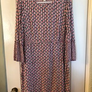 Boden Blue and Pink Sheath Dress with Bell Sleeves